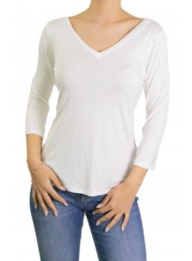 Maglia scollo a V tinta unita manica 3/4